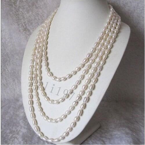 100" 7-8mm White Freshwater Cultured Rice Pearl Necklace