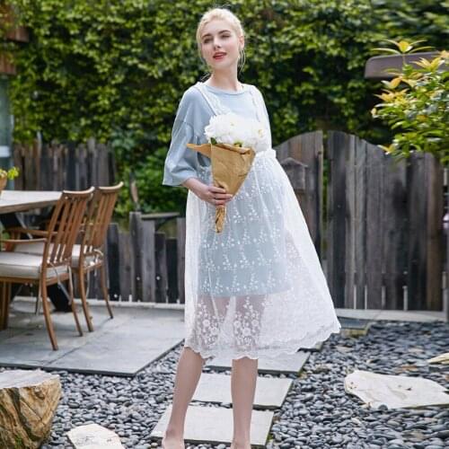 High Quality Long Lace Maternity Dresses Clothing 2pcs Pregnant Woman With Short Sleeve T-shirt Dresses Fashion Pink Blue B55 10