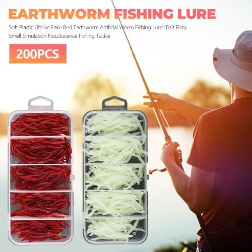 200pcs Lifelike Red Worm Soft Lure 35mm Earthworm Fishing Silicone Artificial Bait Fishy Smell Shrimp Additive Bass Carp