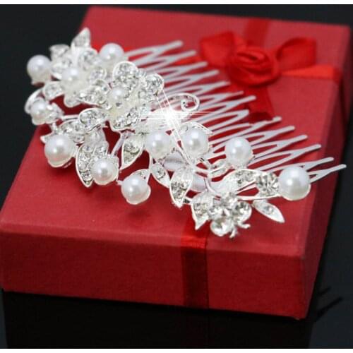 2021 Flower Crystal Hairpin Leaves Hair Comb Hair Clips New Fashion Party Pearl Jewelry For Women Accessories Wedding Decoration
