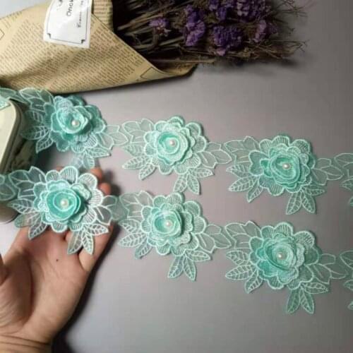 20X Green Rose Flower Leaf Pearl Lace Trim Applique Trimming Ribbon Embroidered Fabric Sewing Craft Handmade Wedding Decoration