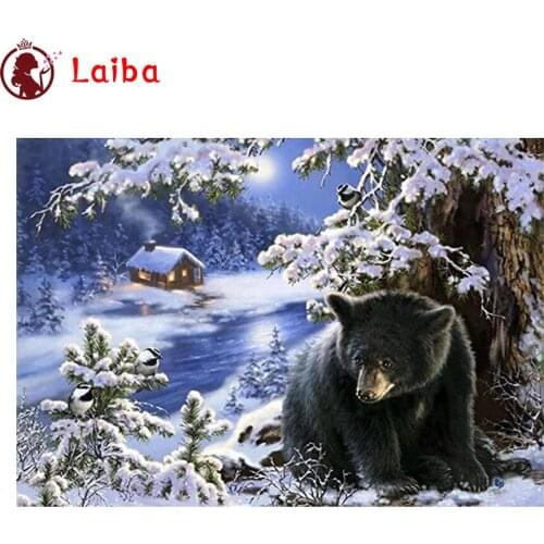 Diamond Embroidery Snow bear and tree animals Full Square round Diamond Mosaic Rhinestones Art Painting Cross Stitch Wall Decor