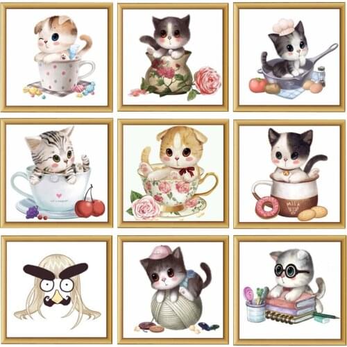 Diy 5D Diamond Painting Animal Diamond Mosaic Cross Stitch Kit Cup Cat Diamonds Embroidery Square Drill Home Decoration