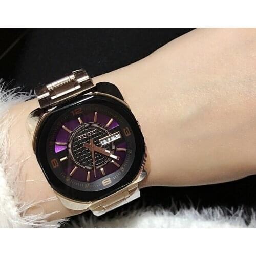 MS GUOU with simple fashion calendar week watch fashion personality retro square stainless steel watchband