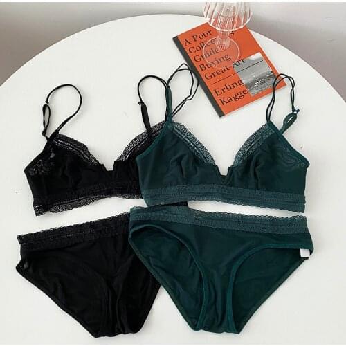 Summer milk ice silk smooth lingerie with panty ultra-thin push up bralette non-sponge large size underwear langerie cojunto