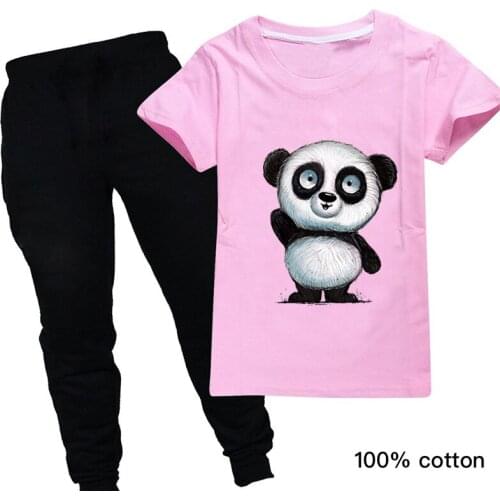 Kids Summer Clothes Baby Girl Children Panda T Shirt Toddler Boys Clothing Set Cartoon Boutique Outfits Tracksuit 9 10 Years