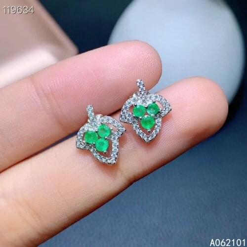 KJJEAXCMY fine jewelry 925 silver natural Emerald new girl noble earrings ear stud support test Chinese style with box
