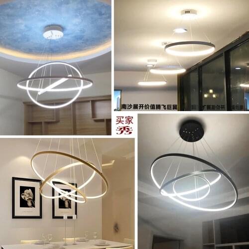 Creative led living room chandeliers modern minimalist personality art golden circle round ring bedroom restaurant lamps led