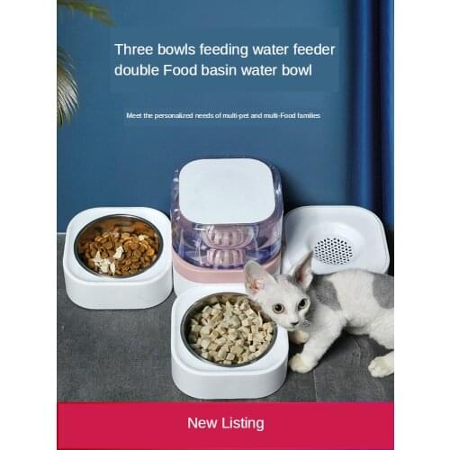 Cat and Dog Bowl Anti-overturning Water Bowl To Protect Cervical Spine Pet Cat Rice Bowl Three Bowl Water Machine