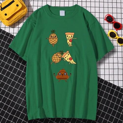 Fashion Comfortable Mens Tee Shirts Large Size T Shirts Pineapple And Pizza Food Funny Print Clothing Short Sleeve Tshirt Mens