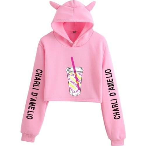 Fashion Charli Damelio Girl Funny XCX Crop Top Hoodies Women Hooded short Sweatshirt Casual Trendy Streetwear Pullover Hoodies
