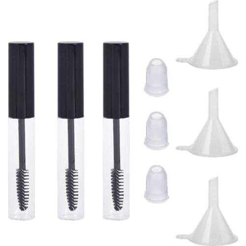 MUB 3pcs 10ml Black Cap Empty Eyelashes Tube Container Vials With Plug Reusable Portable Bottle Makeup Accessories