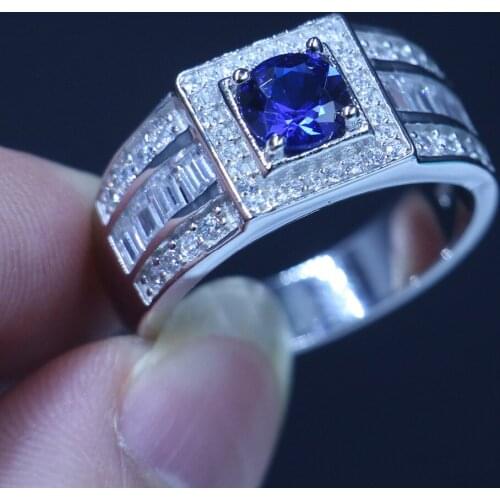 Real Male Jewelry Soild Silver color Female Ring 1ct birthstone 5A Zircon stone AAA Cz Party wedding band ring for Men