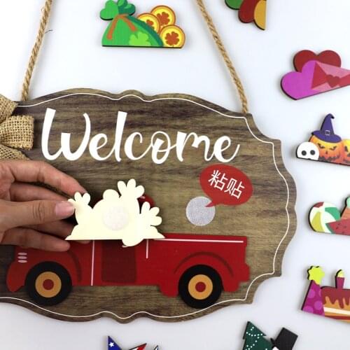 Welcome Door Sign Wall Sign with Hanging String Rustic Wood Decorations For Home Front Door Farmhouse Porch Garden Yard Sign