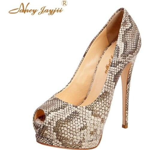 Woman Pumps Ladies Adult Shoes Snakelike Super High Thin heels Peep Toe Platform Spring/Autumn Party Classic Mature Sexy 2019