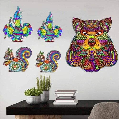 2021 New Wooden DIY Puzzle Toy Animals Lion Wolf Puzzle Cartoon Animal Wooden Jigsaw Puzzle Crafts Animal Shaped Hell Difficulty