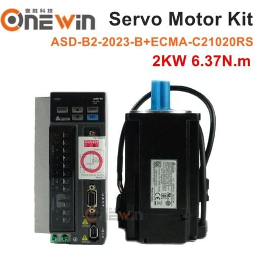 New and original 2KW AC servo motor drive kit ECMA-C21020RS + ASD-B2-2023-B with 3M cable 3000rpm 6.37N.m 100mm