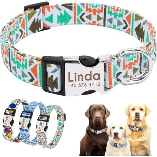 Small Dog Collar Personalized Nylon Small Dog Collars Chihuahua Puppy Collar Engrave Name ID for Small Medium Large Pet Pitbull