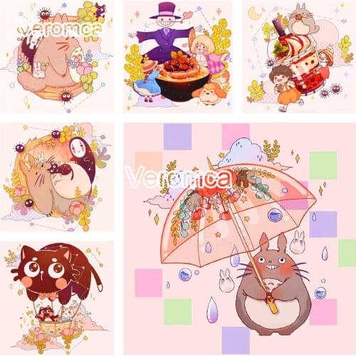 Full Square Round Spirited Away Diamond Painting Cute Anime Figure Diamond Embroidery 5D Diy Mosaic Cross Stitch Kids Gift