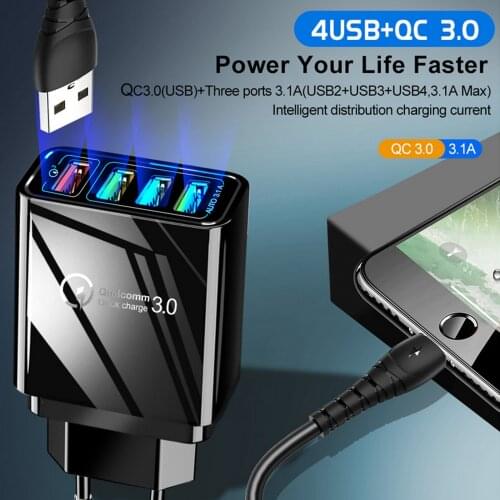 USB Wall Charger 4-Port QC3.0 USB Charger Adapter Power Base Block Fast Charging for Cell Phones Tablet Power Bank UK Plug