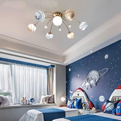 Nordic loft new bedroom led ceiling lamp creative modern minimalist space planet lamp starry sky childrens room ledceiling lamp