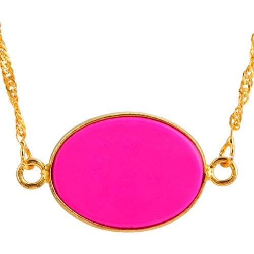 SUNYIK Fuchsia Howlite Oval Stone Side Ways Connector Pendant,Gold Tone (Free Chain)