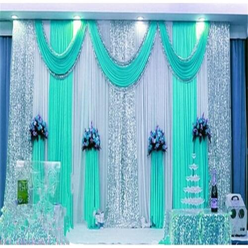 Wedding 3mx6m backdrop luxurious marriage stage background with Beatiful Swag wedding stage backdrop decoration fringe backdrop
