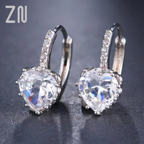 ZN New Cute Love Heart Crystal Stud Earrings Fashion CZ Rhinestone Jewelry Earrings For Women Wedding Jewelry actory Price