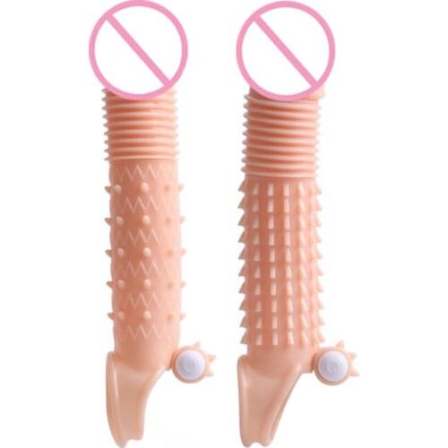 Vibrating Penis Extender Condom Reusable Penis Sleeve Extender Delay Ejaculation Dildo Enhancer Sex Products For Men