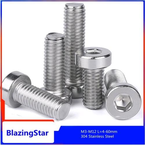 M3 M4 M5 M6 M8 M10 M12 304 Stainless Steel Din7984 Hexagon Socket Thin Head Hexagon Socket Screws Bolt Length=4-60mm