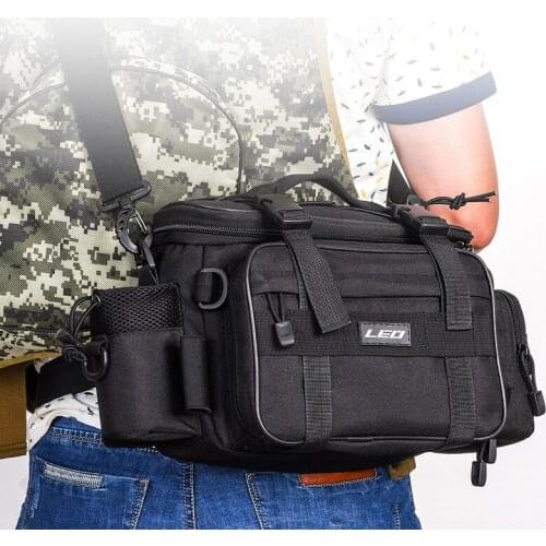 Large Capacity Multifunctional Fishing Tackle Bag Outdoor Sports Shoulder Bag Crossbody Waist Pack Fishing Lures Tackle Gear Box