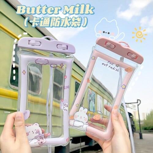 Waterproof Bag For Mobile Phone Cute Cartoon Transparent Airbag Quicksand Cell Shockproof Bag Swimming Mobile Phone Hanging Bag