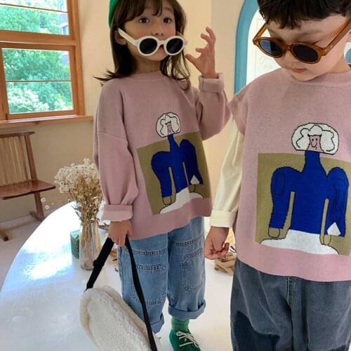 Cartoon Knitted Pink Childrens Sweater Boys and Girls Personality Fashion Loose Casual Pullover For Seasons Baby Clothes