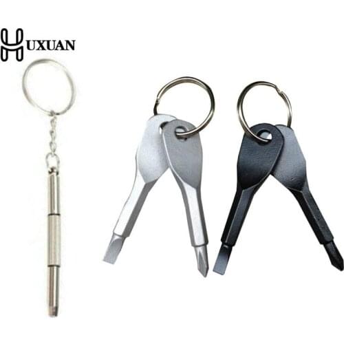 1 Set Stainless Steel Mini EDC Multifunction Screwdriver Key Shape Slotted Screwdrivers Keychain Pocket Repair Tool