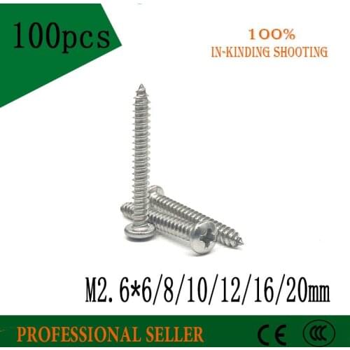 100pcs M2.6*6/8/10/12/16/20 mm Laptop Computer Screws GB845 phillips stainless steel 304 pan head head Self Tapping Screws