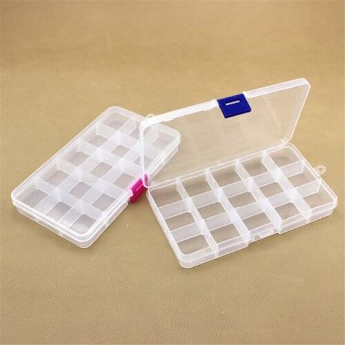 15 Slots Plastic Storage Jewelry Box Compartment Adjustable Container For Beads Earring Box For Jewelry Rectangle Box Case