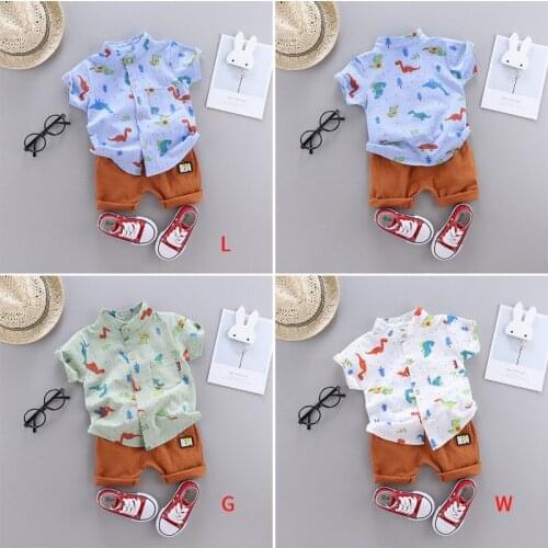 2019 Brand New Summer Baby Boys Sets Casual Short Sleeve Cartoon Dinosaur Print Shirt Tops+Shorts Costume Set