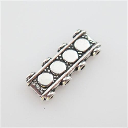 35Pcs Tibetan Silver Tone 4-Hole Rectangle Spacer Bar Beads Connectors Charms 6.5x17mm