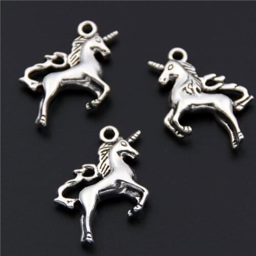 5pcs Zinc Alloy Silver Color Unicorn Charms Fancy Animal Kawaii Diy Pendants Jewelry Making Necklace A2460