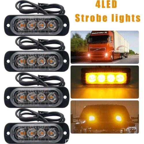 Truck 12V 24V 4 LED Strobe Warning Light Strobe Grille Flashing Lightbar Truck Car Beacon Lamp Amber Yellow White Traffic Light