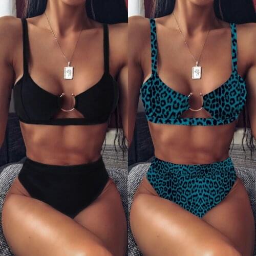 2021 Sexy Women Leopard Printed Buckle Bikini Push-Up Padded Swimwear Swimsuit Set High Waist Bikini stroje kapielowe damskie
