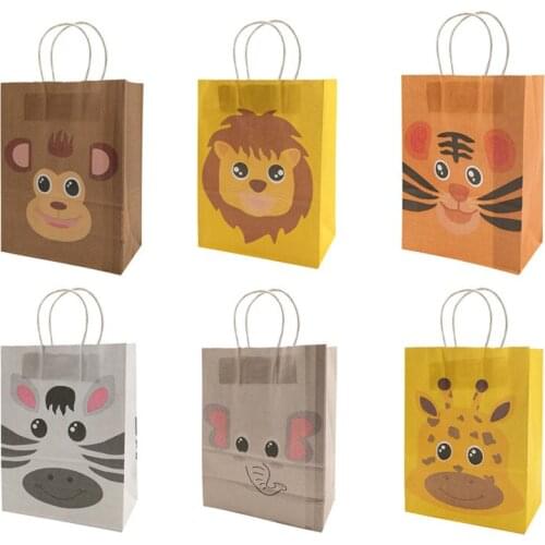5Pcs Jungle Safari Animal Monkey Zebra Lion Paper Bags Kids Birthday Party Candy Gift Cookies Packaging Bags Baby Shower Supplie