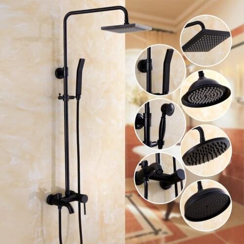Bathroom Black Oil Paint Solid Brass Bathtub Shower Set Wall Mounted 8" Rainfall Shower Mixer Tap Faucet 3-functions Mixer Valve