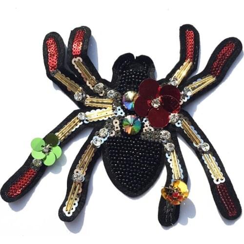Colored sequins spider rhinestones beaded patches applique embroidery fabric sew on patch fashion clothing bags decoration patch