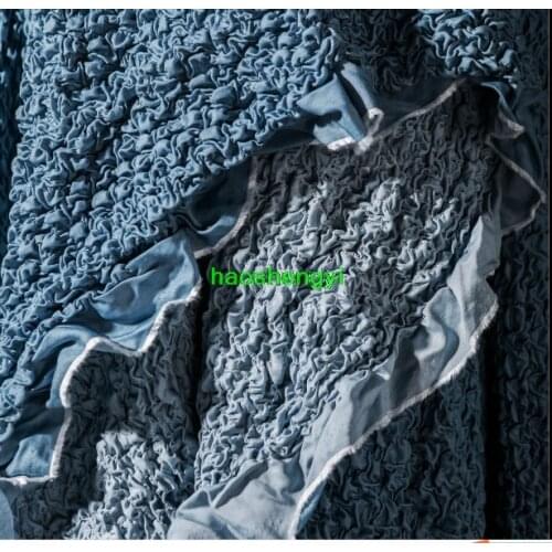 Denim blue bubble embroidery stretch wash clothing designer fabric