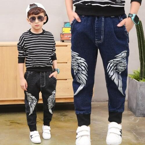 2019 Big Boys Jeans Cotton Fashion Teen-ages High Quality Full Length Pockets Elastic Waist Spring And Summer size 100-160
