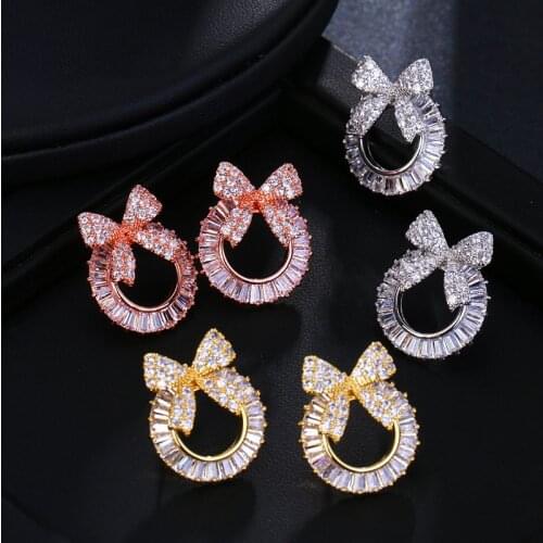 ORZTOON Korean Fashion Cute Bowknot Zircon Stud Earrings For Women Summer Personality Creative Earrings Wedding Gifts For Guests