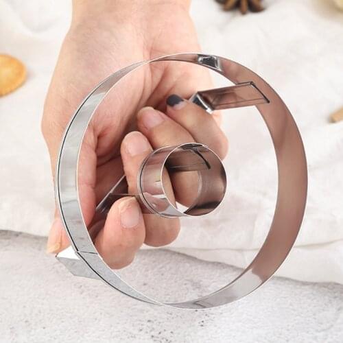 Stainless Steel Round Biscuit Mold Press One-Piece Molding Cookie Cutter Mold DIY Baking Tools 5Pack