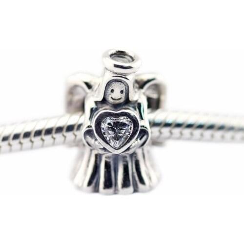 Wings Angel Crystal Beads for Charm Bracelet Fashion 925 Sterling Silver Beads for Jewelry Making Heart Stone Jewellery DIY