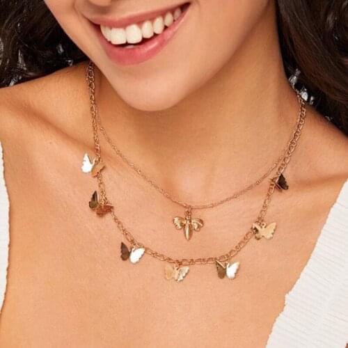 Fashion Gold Color Butterfly Bee Pendants Necklaces for Women 2021 Fashion Jewelry Clavicle Chain Short Necklace Simple New